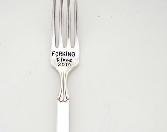Custom DESSERT or DINNER fork.  Hand Stamped Vintage Silver Plate Flatware.  Silverware Sycamore Hill. You Choose Size and Font and layout.