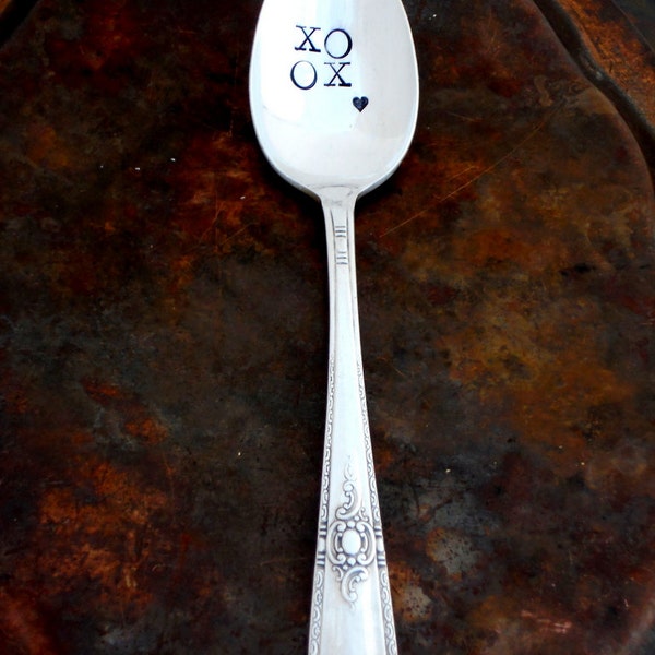 For Alka - xo HUG KISS Spoon - The Original Hand Stamped Vintage Coffee & Espresso Spoons by Sycamore Hill  - Teaspoon Hugs and Kisses