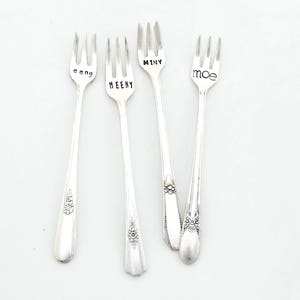 The Eeny, Meeny, Miny, Moe Cocktail Forks™ The Original by Sycamore Hill. A Uniquely Set Table™. Set of 4 Vintage Tasting Forks.Tapas Dining image 2