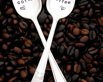 His Coffee, Her Coffee Spoons. The ORIGINAL Hand Stamped Vintage Coffee Spoons™ by Sycamore Hill. His and Hers Spoons. Couples Gift. Tea