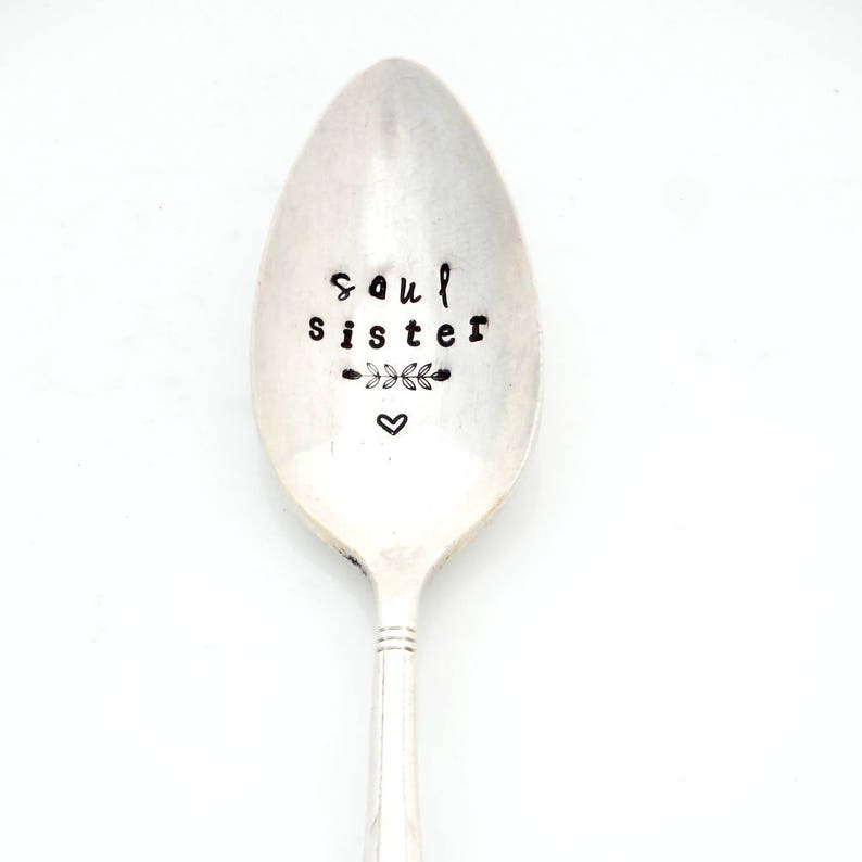 SOUL SISTER Coffee Spoon The Original Hand Stamped Vintage Spoons\u2122 by Sycamore Hill Gift Idea for BFF Girlfriend Tea or Coffee Lover
