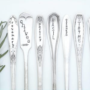 Hand Stamped Vintage Spoon Herb and Vegetable Garden Markers. Choose Quantity. Veggie Marker. Hand Stamped Garden Stakes. Urban Garden Gift image 3