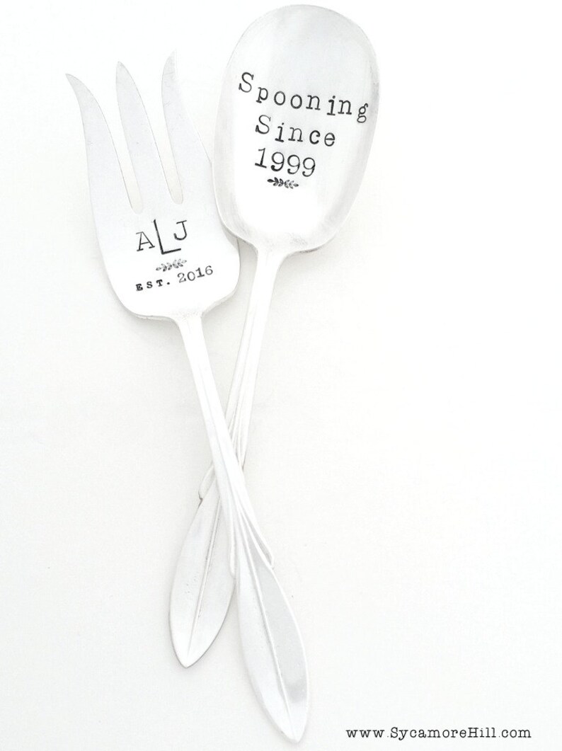 CUSTOM Serving Fork and Spoon Set. Hand Stamped Vintage Etsy