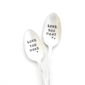 love you MORE Stamped Spoon. Valentine&#39;s Day Gift for boyfriend, girlfriend. The ORIGINAL Hand Stamped Vintage Coffee & Espresso Spoons™