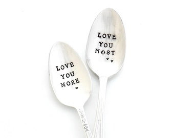 love you MORE Stamped Spoon. Valentine's Day Gift for boyfriend, girlfriend. The ORIGINAL Hand Stamped Vintage Coffee & Espresso Spoons™