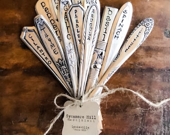 Hand Stamped Vintage Spoon Handle Herb and Vegetable Garden Markers. Veggie Marker. Hand Stamped Garden Stakes. Urban Garden. Gardener Gift