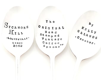 CUSTOM  SPOON. The Original Hand Stamped Vintage Coffee and Espresso Spoons ™  by Sycamore Hill. Personalized Silverware Teaspoons tea spoon