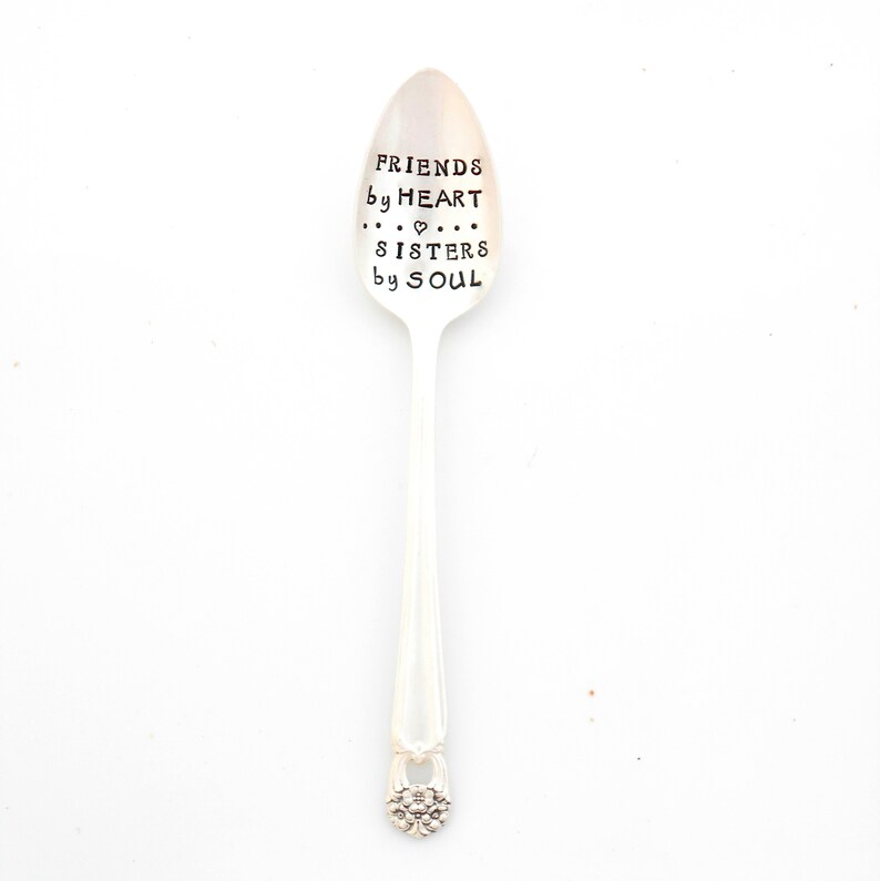 Friends by Heart Sisters by Soul Stamped Spoon. The ORIGINAL Hand Stamped Spoons by Sycamore Hill. Soul Sister Gift Idea. Gift for Sister image 2