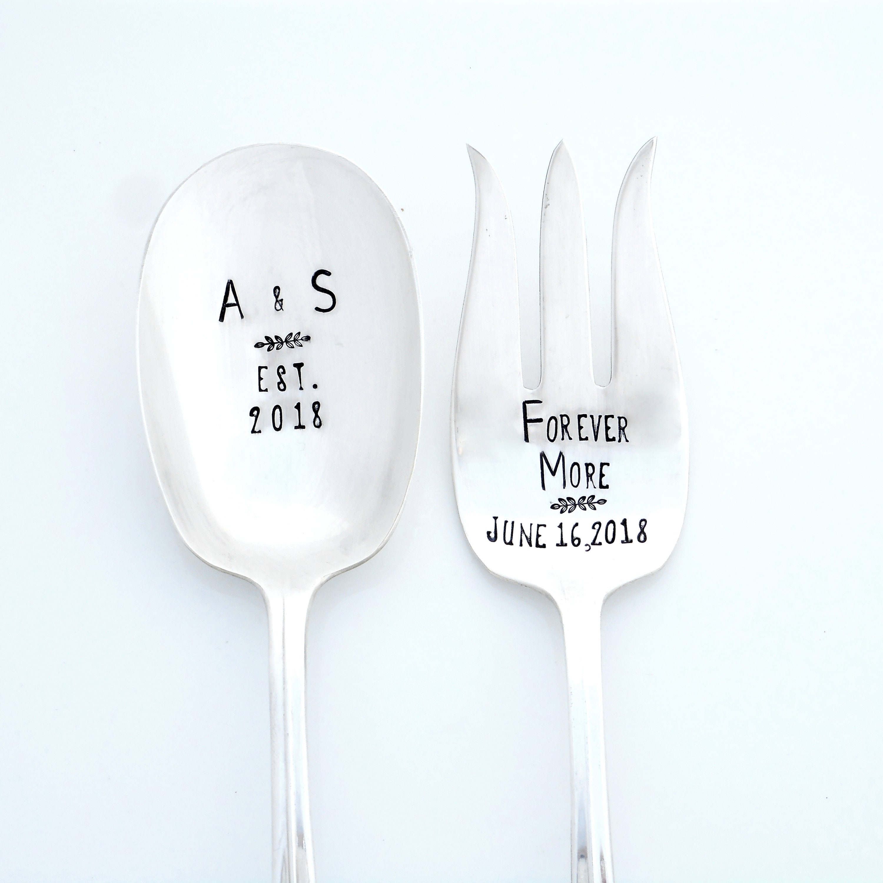 CUSTOM Serving Fork and Spoon Set. Hand Stamped Vintage Etsy