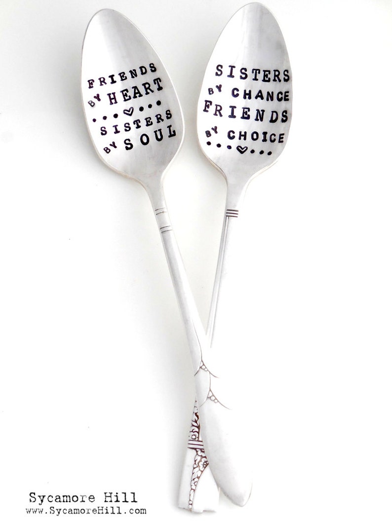 Friends by Heart Sisters by Soul Stamped Spoon. The ORIGINAL Hand Stamped Spoons by Sycamore Hill. Soul Sister Gift Idea. Gift for Sister image 4