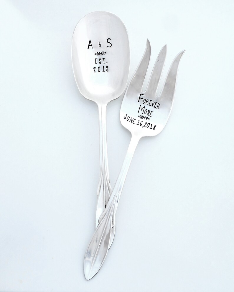 CUSTOM Serving Fork and Spoon Set. Hand Stamped Vintage Etsy