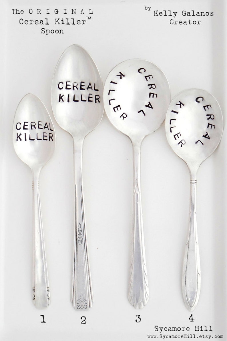 The ORIGINAL Cereal Killer™ Spoon by Kelly Galanos for Sycamore Hill. Custom. You Choose SIZE and FONT. Teaspoon. Tablespoon. Round Bowl image 3