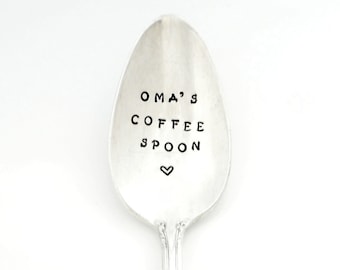 Oma's Coffee Spoon. Mimi's Hand Stamped Teaspoon. The ORIGINAL Hand Stamped Vintage Coffee Spoons™ Gift for Nana, Gramma, Nonna, Memaw, Ma