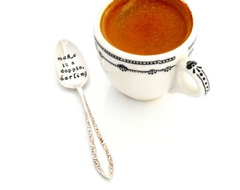 CUSTOM ESPRESSO spoon.  5 o'clock Hand Stamped Demitasse Spoon. The ORIGINAL Hand Stamped Vintage Coffee & Espresso Spoons™ by Sycamore Hill