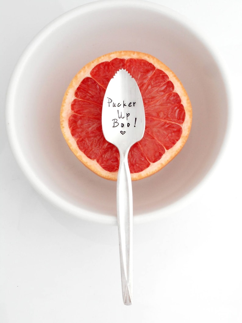 The ORIGINAL Pucker Up \u2122 Grapefruit Spoon As Seen on the TODAY SHOW Kathie Lee /& Hoda Stamped Serrated Fruit Spoon Personalized with Name