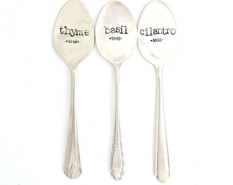 Hand Stamped Vintage Spoon Herb Garden Markers. Choose Quantity. Hand Stamped Herb Marker. Hand Stamped Garden Stakes. Vintage Spoon Markers