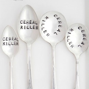 Choose Size, Font and Wording. Custom Hand Stamped Spoon. Made to Order. Sycamore Hill The ORIGINAL Cereal Killer™ Spoon by Kelly Galanos.