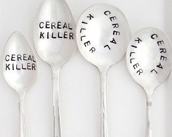 Choose Size, Font and Wording. Custom Hand Stamped Spoon. Made to Order. Sycamore Hill The ORIGINAL Cereal Killer™ Spoon by Kelly Galanos.