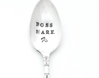 BOSS MARE hand stamped spoon. Funny Gift for Horse Show Mom. Unique Gift Idea for Barn Mom. Gift for Equestrian. Riding Instructor Gift Idea