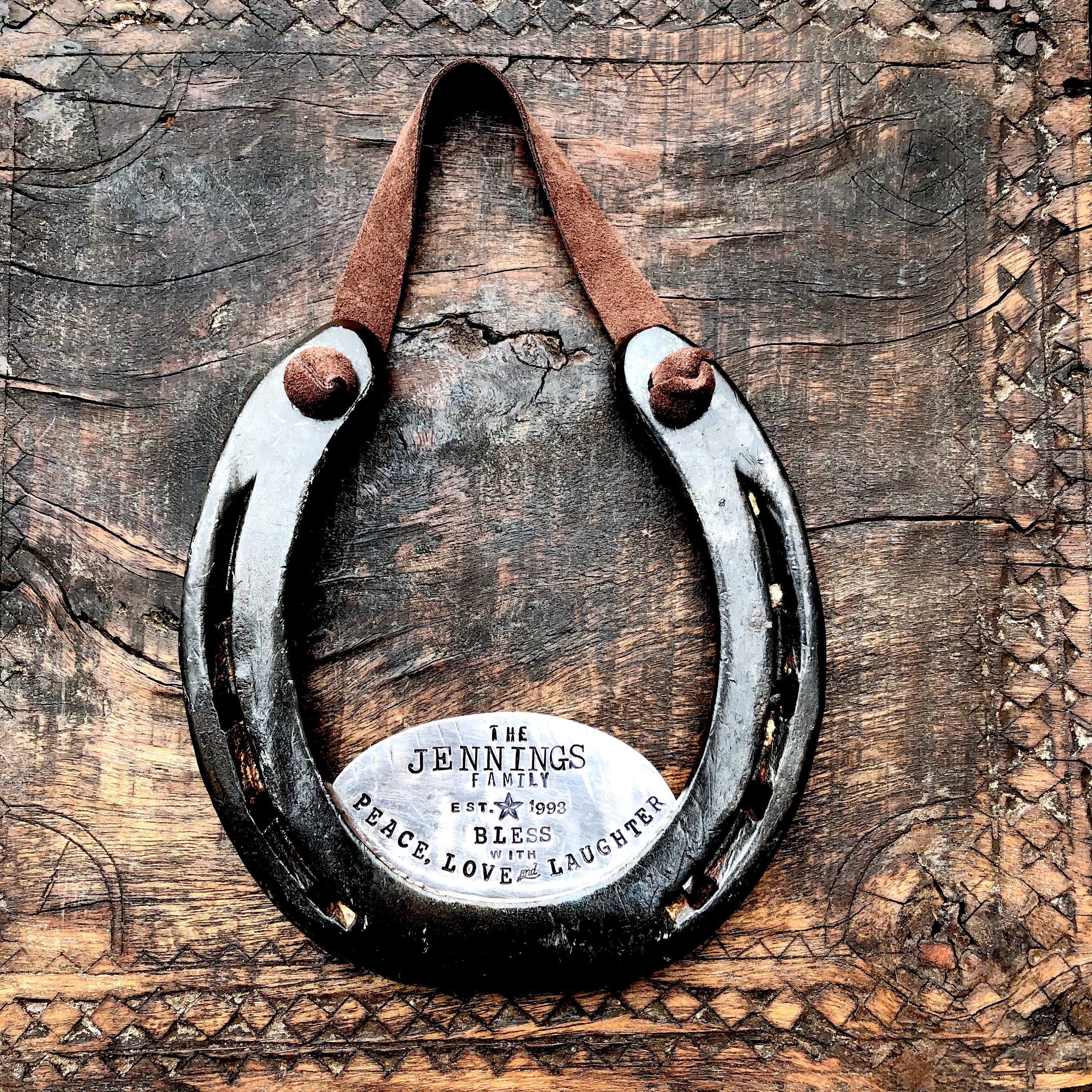 The Peace, Love and Laughter Horseshoe™ Rustic Welc0ome Gift 