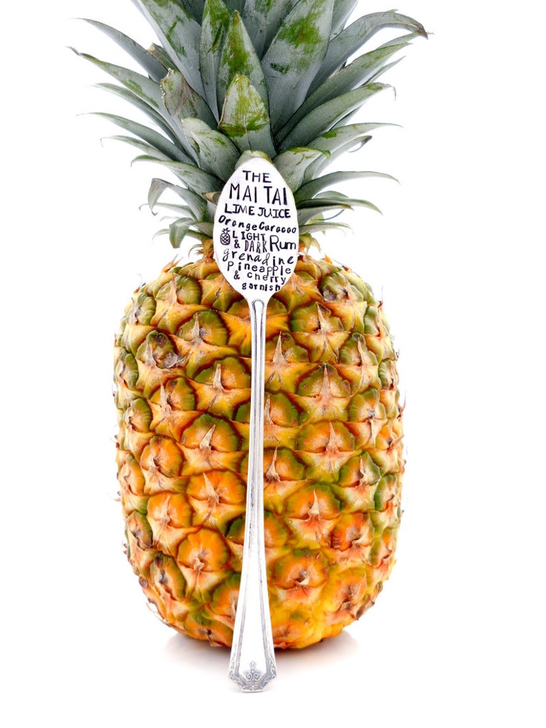 The Mai Tai Cocktail Stirrer Spoon The ORIGINAL Subway Poster Art Style Cocktail Recipe Spoon\u2122 by Sycamore Hill Hand Stamped Swizzle Stick
