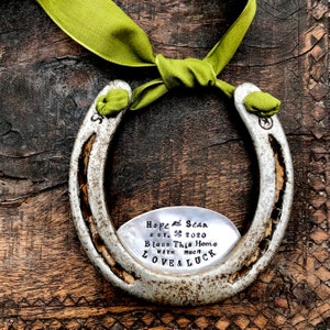 CUSTOM Shamrock Love & Luck Horseshoe™ Traditional Symbol of Good Luck. Handmade Original Design by Sycamore Hill. Southern Wedding Charm image 4