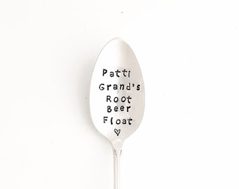 CUSTOM Tall Hand Stamped Iced Teaspoon. Personalized Parfait Sundae Soda Spoon.  Root Beer Float Spoon. Create Your Own Hand Stamped Spoon