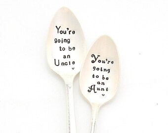 You're Going to be an Aunt and Uncle hand stamped spoon. The Original Hand Stamped Vintage Spoons ™  Baby Reveal. Baby News. Coffee Spoon.