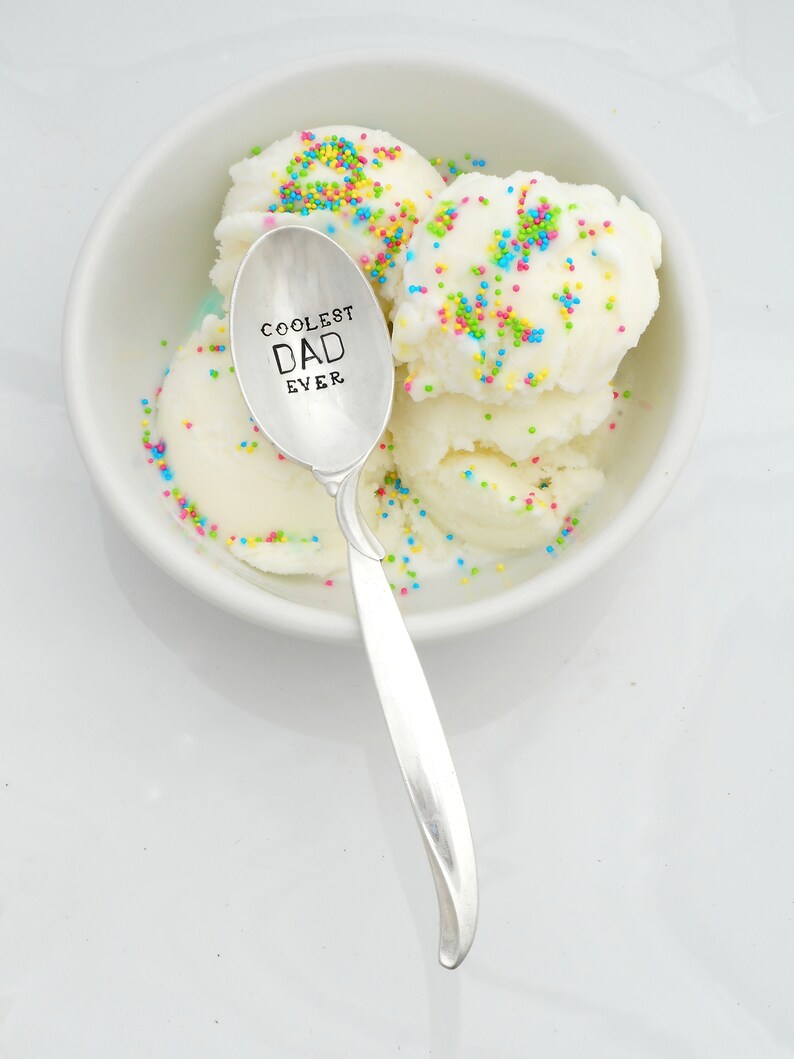 COOLEST DAD EVER. Custom Tablespoon. Hand Stamped Ice Cream Spoon. The Original by Sycamore Hill. Father's Day Gift Under 25 from Child image 4