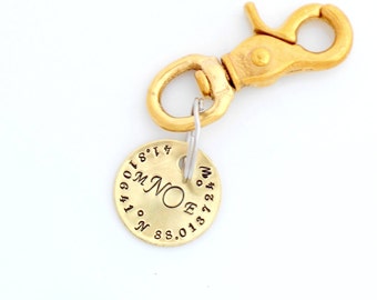 The Calligraphy Monogram Salty Dog Key Fob™ CUSTOM Coordinates Key Ring. Silver Key Chain. Brass Key Fob. INITIALS, Monogram, or Name