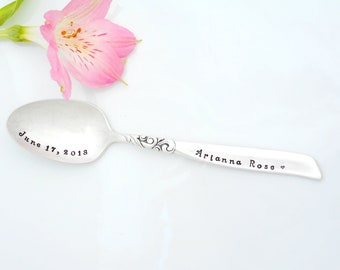 Personalized  Baby Spoon. Hand Stamped Silver Spoon. Custom with Name and Birth Date. Baby's First Spoon. Vintage Teaspoon. Newborn Gift