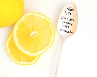 When Life Gives You Lemons make LEMONADE. TALL Iced Tea Spoon. Cocktail Spoon. Stirrer. The ORIGINAL Hand Stamped Vintage Coffee Spoons™