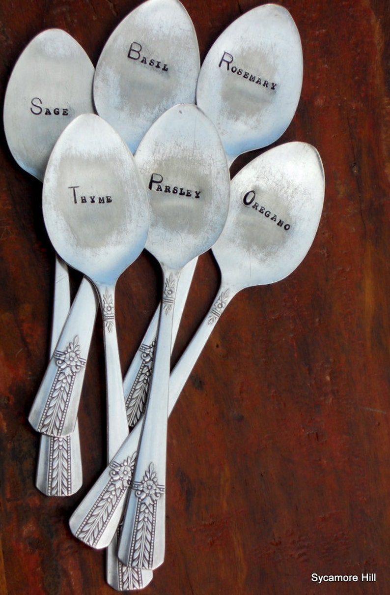 Herb Garden Marker made from Vintage Silver Plate Spoon YOU CHOOSE HERB