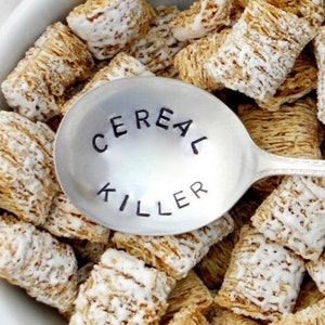 The Cereal Killer ™ Spoon. The ORIGINAL Design by Kelly Galanos. Hand Stamped Vintage Silverware by Sycamore Hill. Cereal Addict Gift Idea
