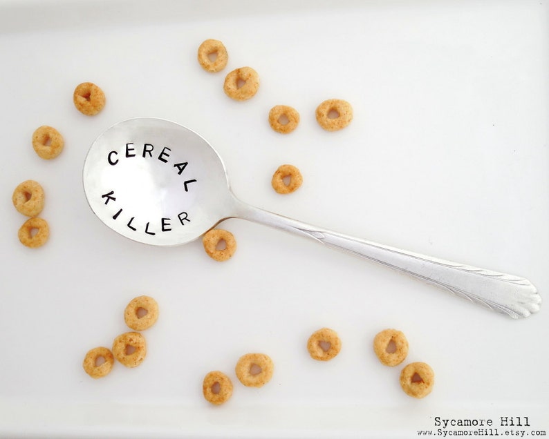 The ORIGINAL Cereal Killer™ Spoon by Kelly Galanos for Sycamore Hill. Custom. You Choose SIZE and FONT. Teaspoon. Tablespoon. Round Bowl image 1