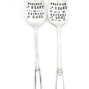 Friends by Heart Sisters by Soul Stamped Spoon. The ORIGINAL Hand Stamped Spoons by Sycamore Hill. Soul Sister Gift Idea. Gift for Sister image 3