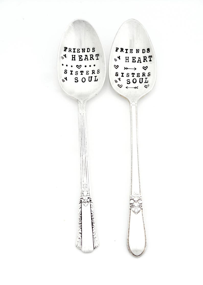 Friends by Heart Sisters by Soul Stamped Spoon. The ORIGINAL Hand Stamped Spoons by Sycamore Hill. Soul Sister Gift Idea. Gift for Sister image 3