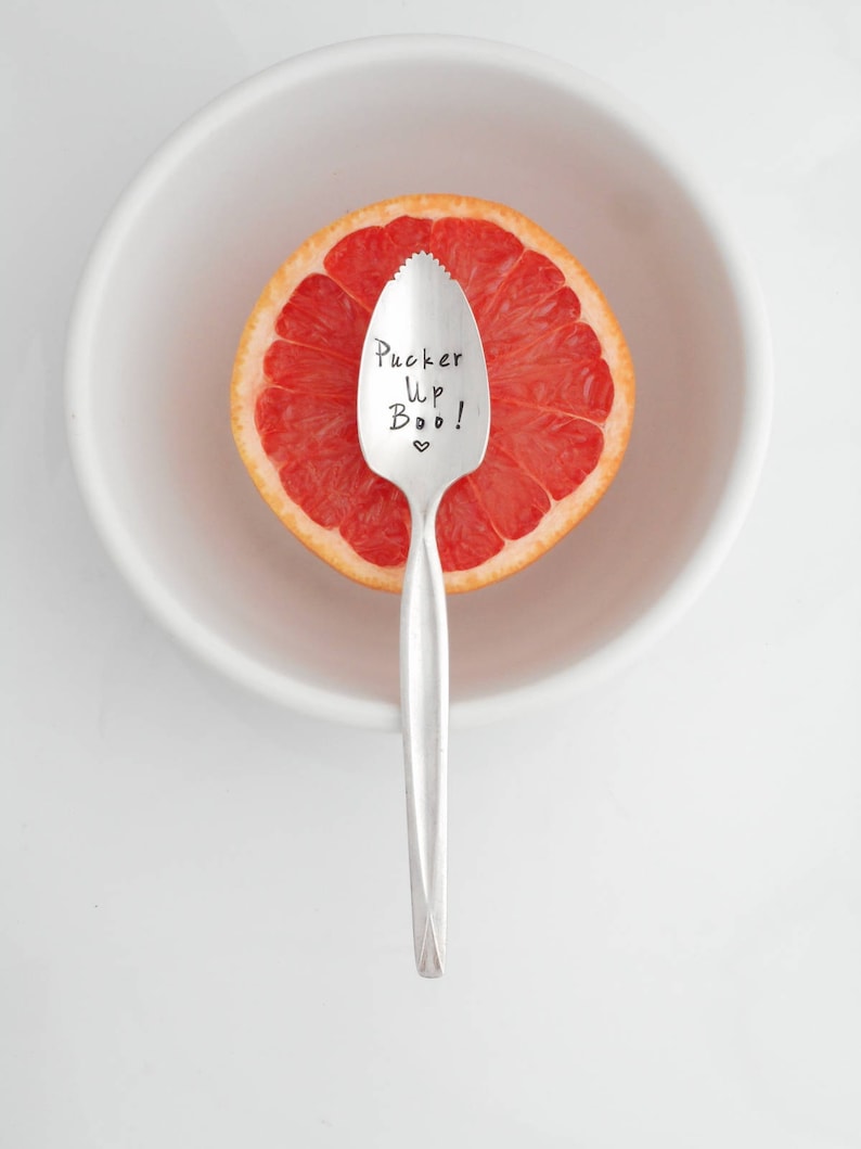 The ORIGINAL Pucker Up \u2122 Grapefruit Spoon As Seen on the TODAY SHOW Kathie Lee /& Hoda Stamped Serrated Fruit Spoon Personalized with Name