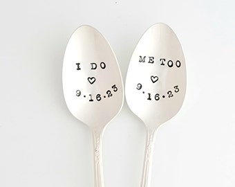 I Do Me Too.  The Bridal Pair Coffee Lovers Wedding Hand Stamped Spoon Pair. Stamped Spoons. Mr. Mrs. His Hers CUSTOM. Bride and Groom gift