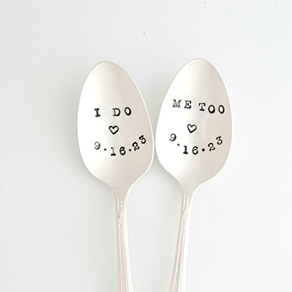 I Do Me Too.  The Bridal Pair Coffee Lovers Wedding Hand Stamped Spoon Pair. Stamped Spoons. Mr. Mrs. His Hers CUSTOM. Bride and Groom gift