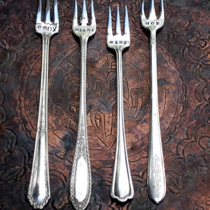 The Eeny, Meeny, Miny, Moe Cocktail Forks™ The Original by Sycamore Hill. A Uniquely Set Table™. Set of 4 Vintage Tasting Forks.Tapas Dining image 6