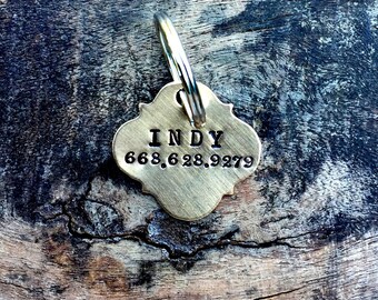 The BOHO Pet Tag with phone number. Hand Stamped Pet Name Tag. Identifcation Tags for dog, cat, horse. Vintage Inspired Pet Tags™ Halter Tag