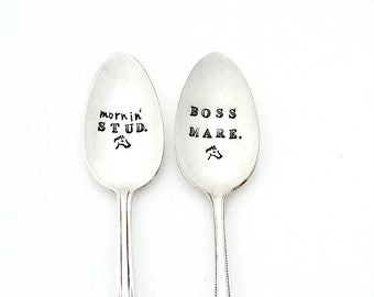 mornin' STUD hand stamped spoon. Good Morning Teaspoon. Unique Gift for Horse Show Dad, Barn Dad or Riding Instructor. Father's Day Gift