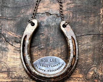 Custom MEMORIAL Horseshoe Commemorating the loss of a loved one, friend, family member. Personalized with custom quote or wording.