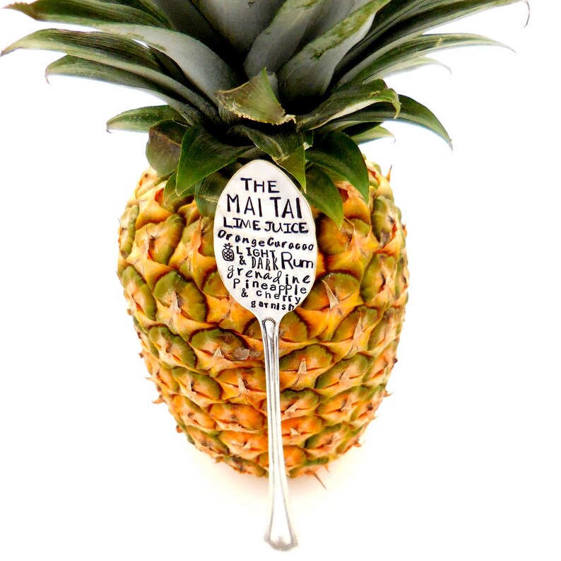The Mai Tai Cocktail Stirrer Spoon The ORIGINAL Subway Poster Art Style Cocktail Recipe Spoon\u2122 by Sycamore Hill Hand Stamped Swizzle Stick