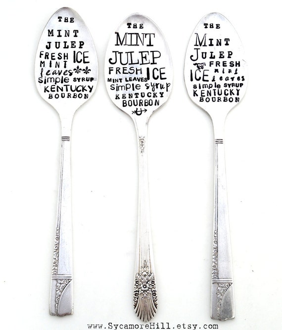The ORIGINAL Subway Poster Art Style Cocktail Recipe Stirrer Spoons\u2122 The MINT JULEP Stamped Tall Cocktail Spoon or Choose Teaspoon Size