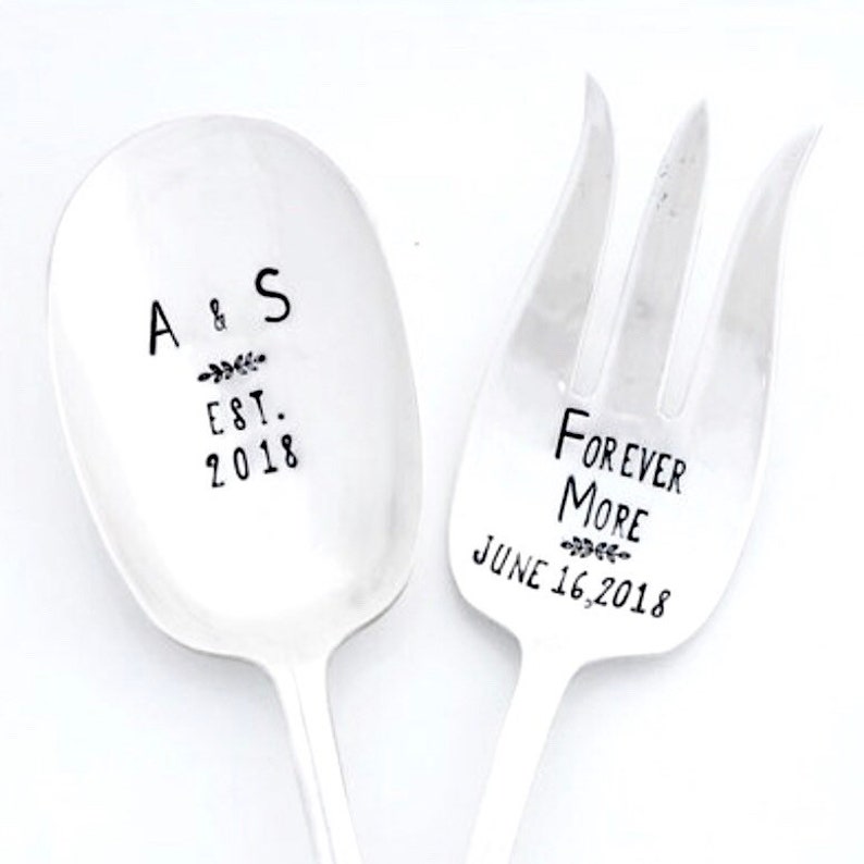 CUSTOM Serving Fork and Spoon Set. Hand Stamped Vintage Etsy