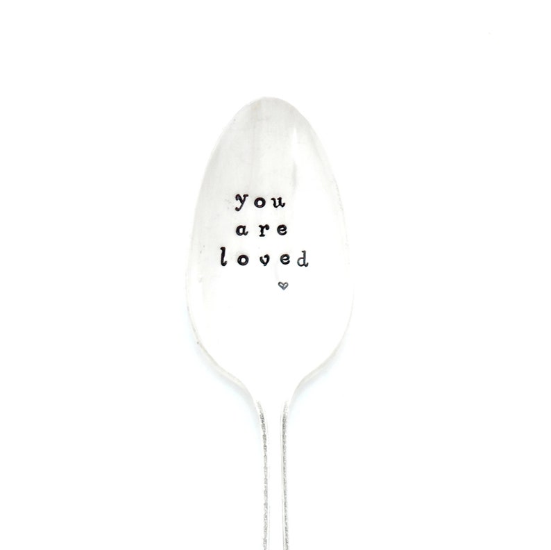 you are loved with heart design hand stamped coffee spoon. The Original Hand Stamped Vintage Coffee Spoons™ Sycamore Hill. Stamped Teaspoon image 2
