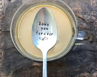 love you forever hand stamped coffee spoon. Stamped Vintage Teaspoon. Gift Idea for Coffee Lover. The ORIGINAL Hand Stamped Vintage Spoons™