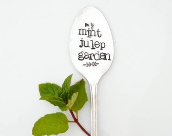 My MINT JULEP Garden. MINT Plant Marker. Hand Stamped Vintage Herb Marker. Hand Stamped Garden Stake. Kentucky Derby Party Gift. Mint Juleps